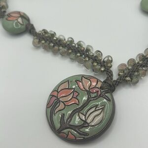 Beautiful Golum pendant necklace handwoven in Kumihimo style ceramic stoneware